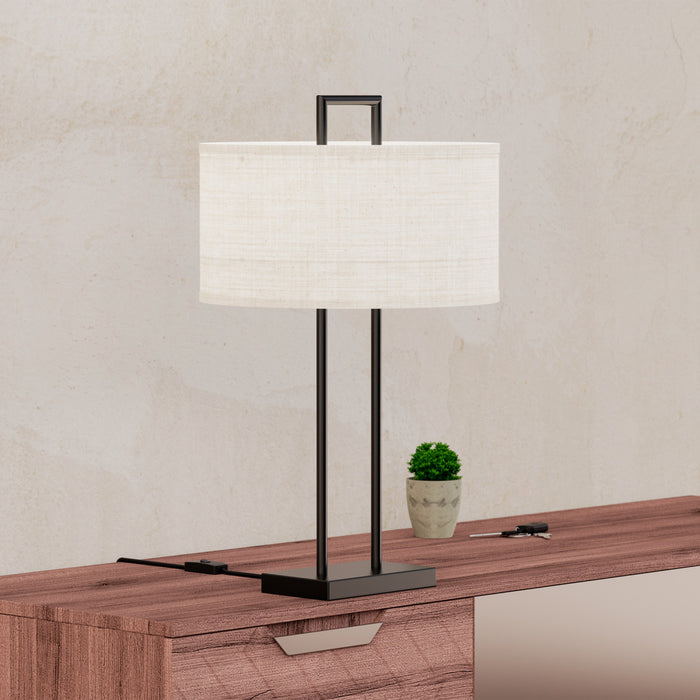 Lampe de table moderne noire de 25 po avec abat-jour texturé