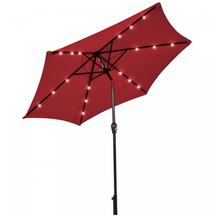 Costway Parasol de marche solaire LED de 9 pieds avec reglage d'inclinaison et manivelle, bordeaux