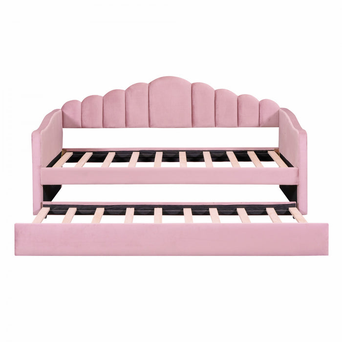 Lily Lit Relevable Capitonne avec Lit Gigogne et Ports de Chargement USB, Taille Twin, Rose