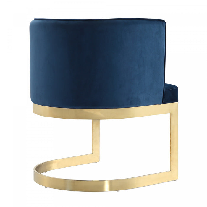 Chaise de salle a manger moderne en velours Aura avec structure en metal, bleu royal - Lot de 2