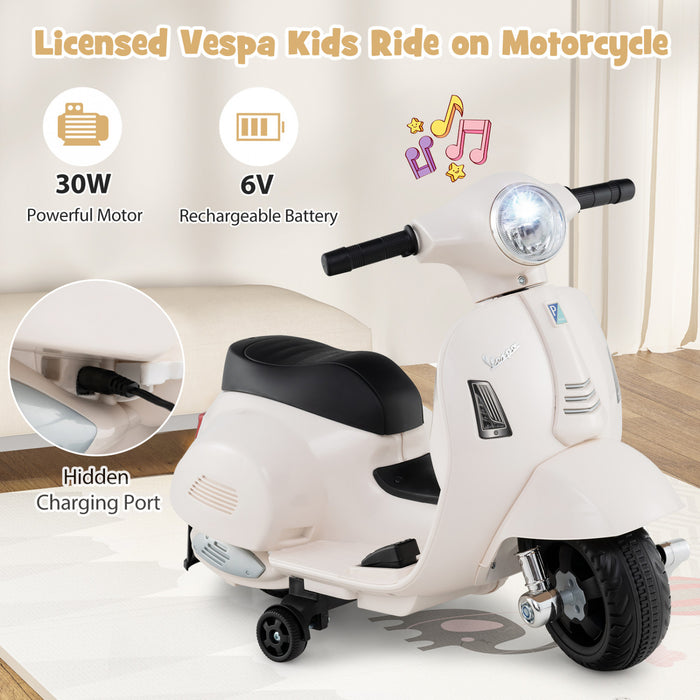 Costway Enfants Rouler Sur Moto Avec Roues D'entrainement Phare Corne 6v Batterie Blanche