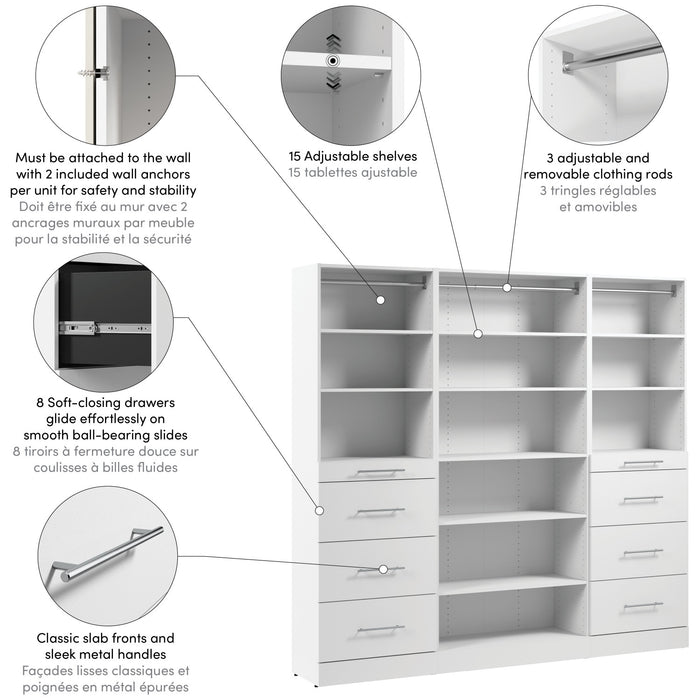 Système de garde-robe et pièce-penderie modulaire Florence de Bestar de 85 po avec rangement - blanc