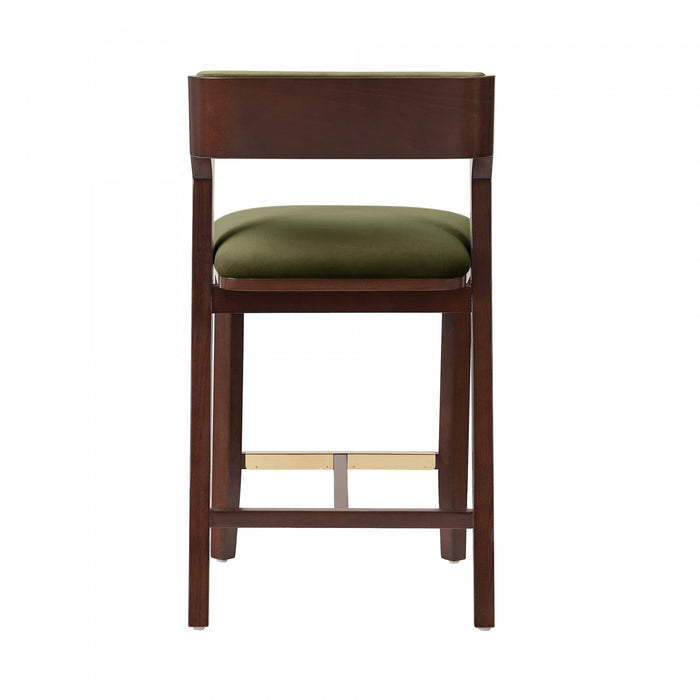 Tabouret de comptoir moderne en bois Patricia avec revetement en tissu vert tortue
