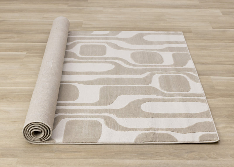 Carpette Leopold beige et crème de style moderne du milieu du 20e siècle - 5 pi 3 po x 7 pi 7 po