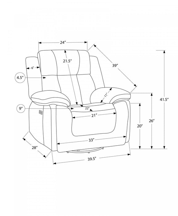 Fauteuil Inclinable Electrique, 39\"L, Planeur, Pivoter, Port Usb Inclus, Tissu Gris Clair