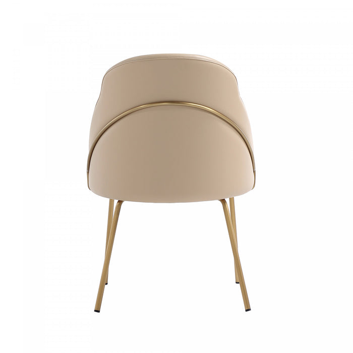 Chaise de salle a manger moderne Gracie en cuir vegetalien et metal, couleur beige et or - Lot de 4
