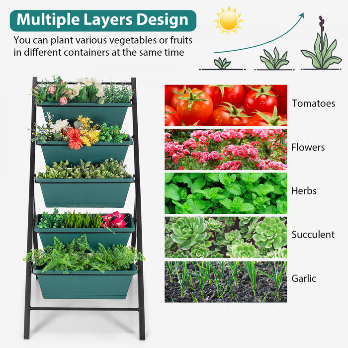 Boite De Planteur De Jardin Vertical Costway A 5 Niveaux Eleve Lit Eleve W / 5 Conteneur Vert