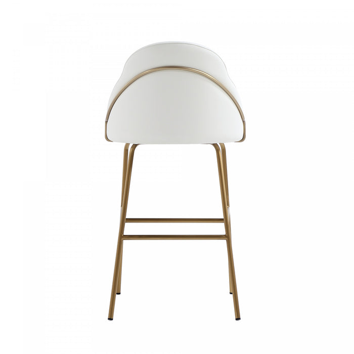 Tabouret de bar moderne Gracie en metal et tissu, blanc et dore