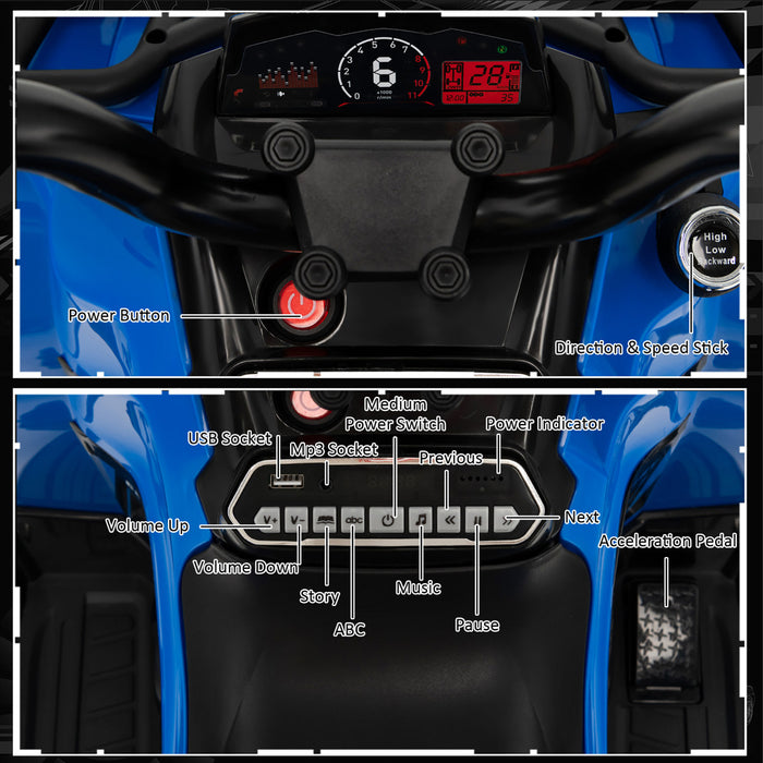 Costway 12v Enfants Rouler Sur Atv Electrique 4 Roues Quad 2 Vitesses W / Mp3 & Phares Bleu
