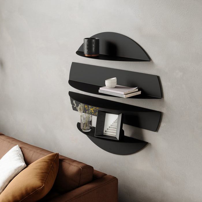 Tablettes murales flottantes décoratives modernes Solis de Umbra en acier - noires