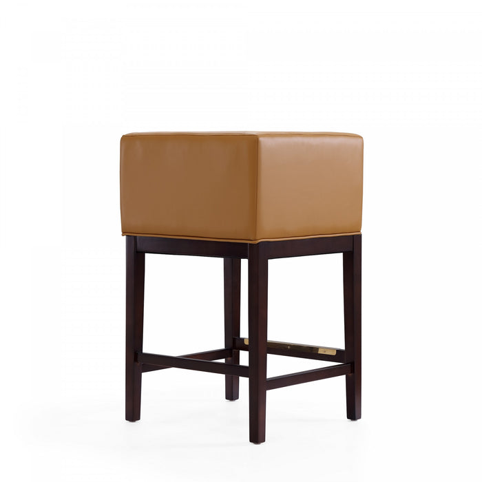 Tabouret de comptoir Kingsley style milieu du siecle en bois et tissu, coloris camel - Lot de 2