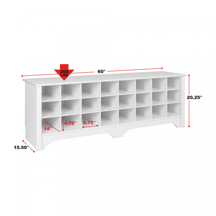 Banc à compartiments de rangement pour 24 paires de chaussures - blanc
