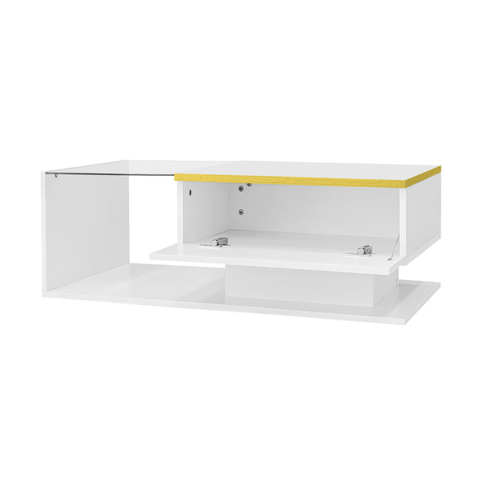 Maxwell Table Basse Haute Brillance de 39,4\" avec Verre et Effet LED, Blanc