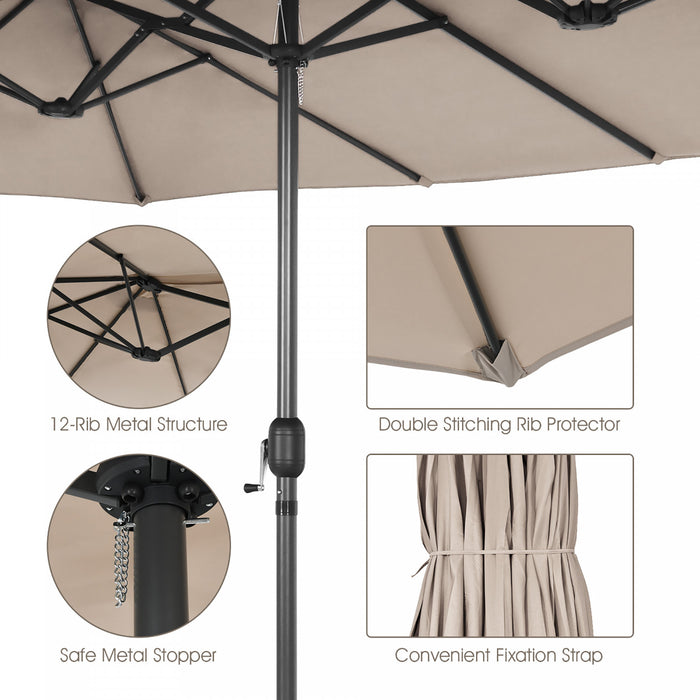 Costway Parasol double face 15FT a manivelle pour patio Jardin marche protection solaire Beige