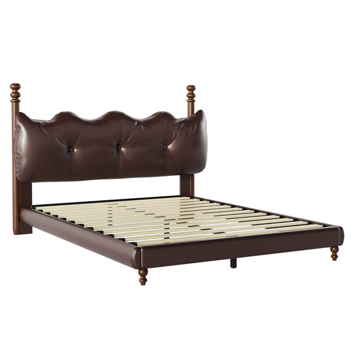 Cadre de lit plateforme en simili cuir Emma avec tete de lit, taille Queen, marron fonce