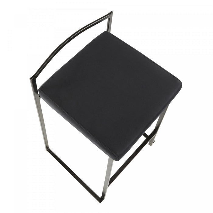 Tabouret superposable contemporain Fuji de hauteur comptoir en velours noir - ensemble de 2