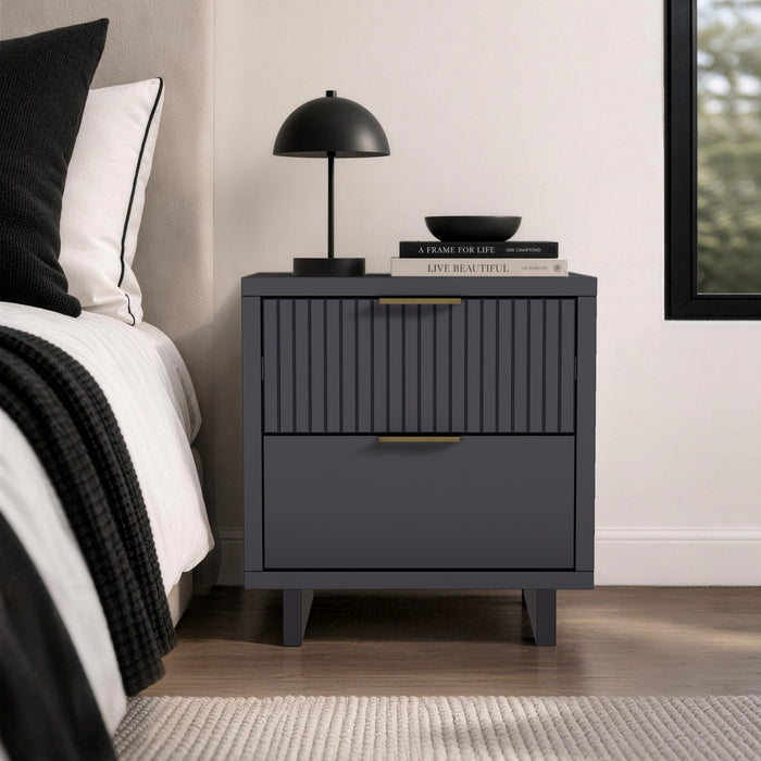 Table de nuit contemporaine Elara 18\" en bois massif gris charbon (2 tiroirs)