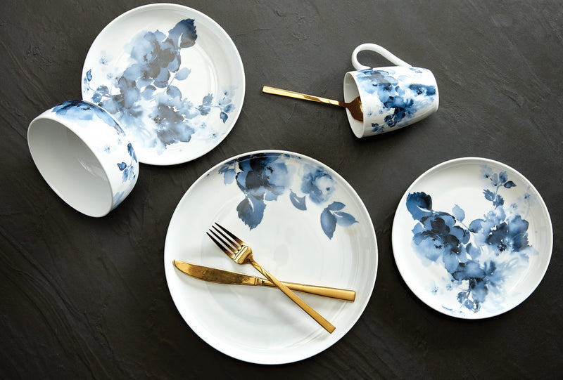 Ensemble de Vaisselle 16 Morceaux H2K Midnight Roses en Porcelaine