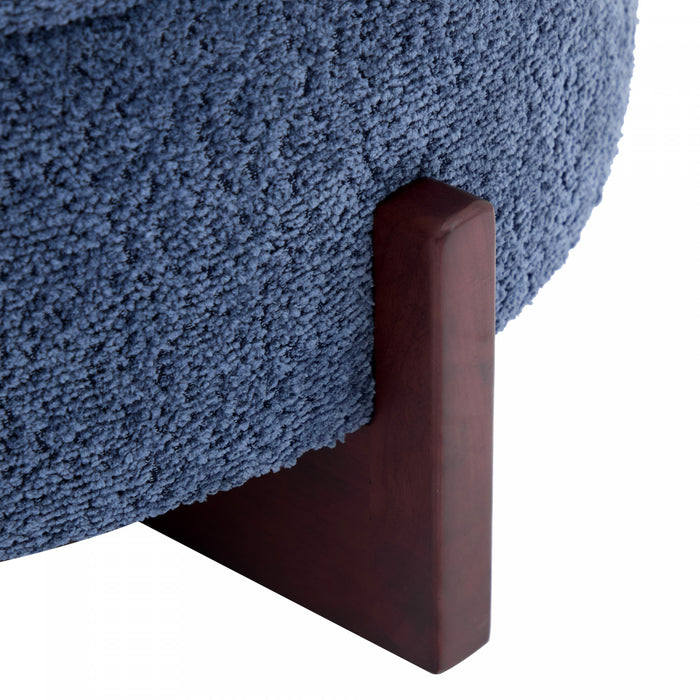 Table Basse Ottoman Ronde Sophia avec Rembourrage Capitonne et Rangement - Bleu