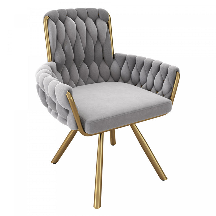 Chaises de salle a manger pivotantes Timothy en velours avec revetement capitonne et pieds en metal, lot de 2, gris