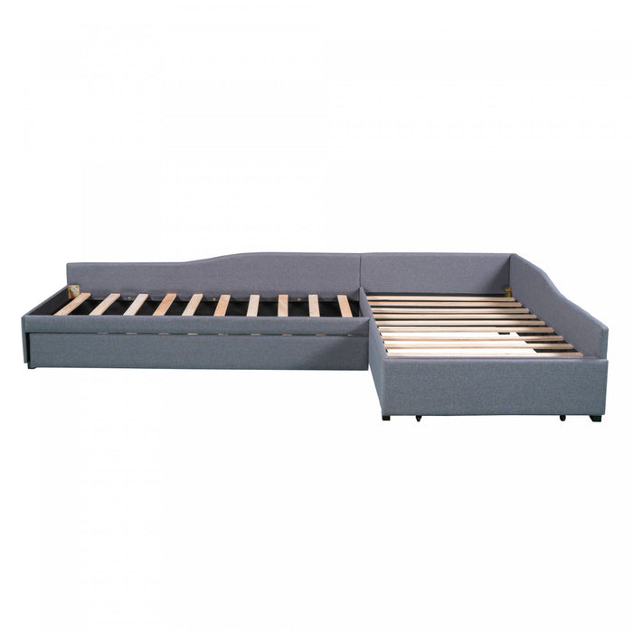 Tyler – Lit De Jour Rembourre En Tissu Aspect Lin Avec Lit Gigogne Et Rangement, Format Simple, Gris