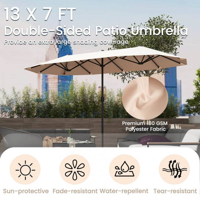 Costway Grand parasol de patio de 13 pieds, parasol de table double face pour jardin beige