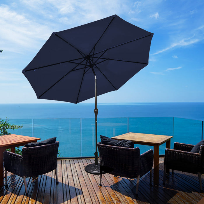 Parasol solaire Costway de 9 pieds avec LED, acier avec inclinaison a manivelle, exterieur, couleur marine