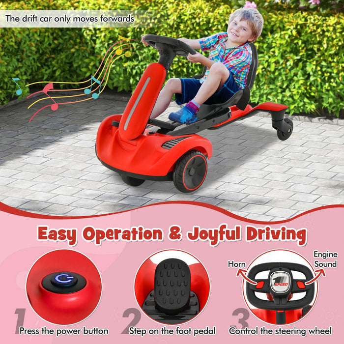 6v Karts De Drift, Voiture Karts Electrique Pour Enfants, Avec 5 Roues, Siege Reglable, Effets Sonores&klaxon, Jouet Voiture Enfants Avec Fonction De Derive, Pour 3-8 Ans, Charge 25 Kg, Rouge/rose/noir