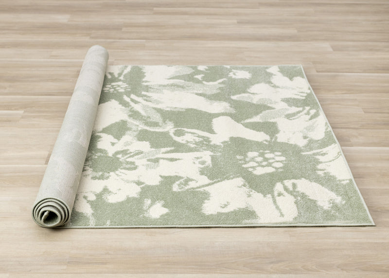 Carpette Ellis verte et crème à motif floral - 7 pi 10 po x 10 pi 6 po