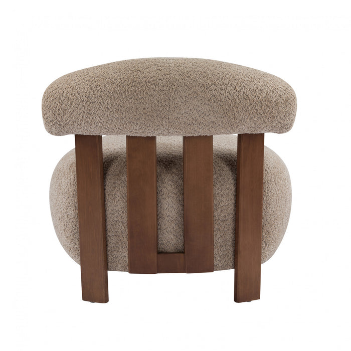 Nube Fauteuil d'Appoint Moderne en Bouclette a Dossier Courbe et Quatre Pieds, Brun Clair, Noyer