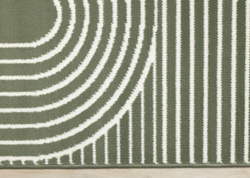 Tapis Florence vert et blanc a motifs geometriques modernes en arches, 4'7\" x 6'7\"