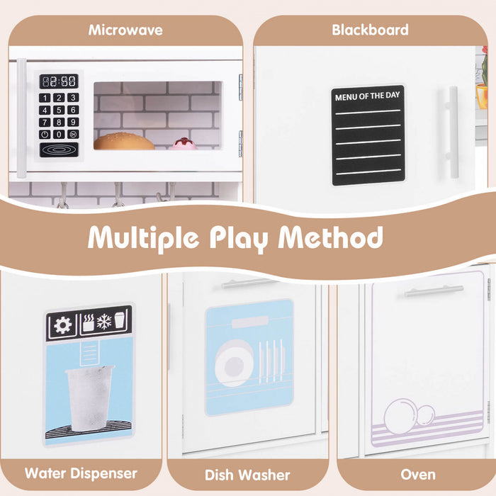 Costway Kids Kitchen Play Set Avec Cuisiniere Lave-vaisselle Four Micro-ondes Amovible