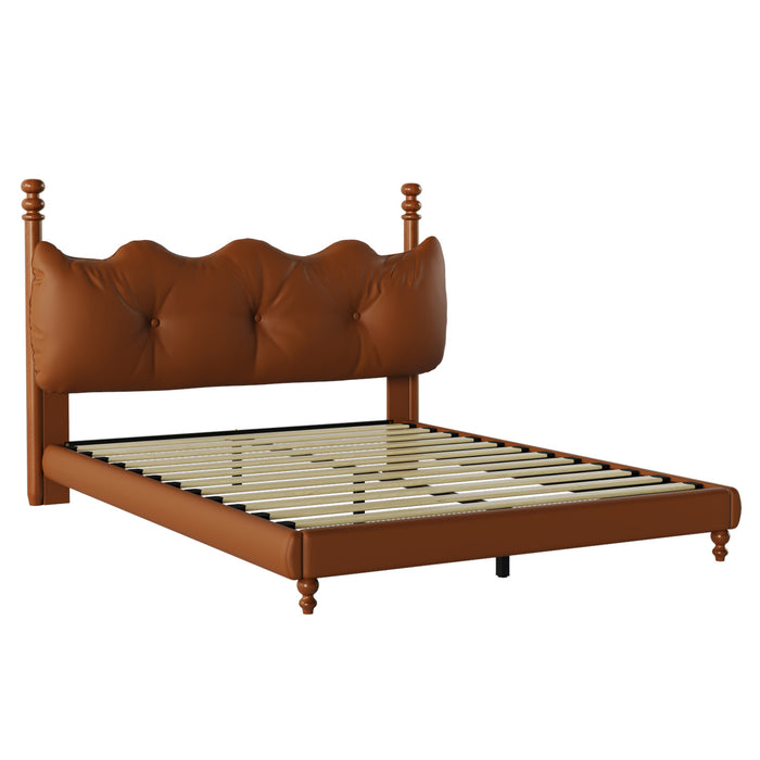 Cadre de lit plateforme en simili cuir Emma avec tete de lit, taille Queen, marron