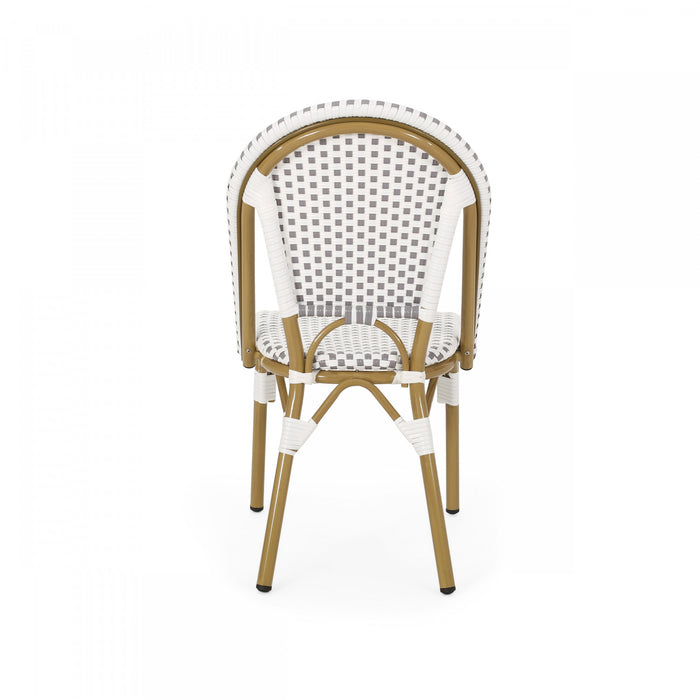 Chaises de bistrot francaises Julien en rotin synthetique et aluminium, lot de 2 - gris et blanc