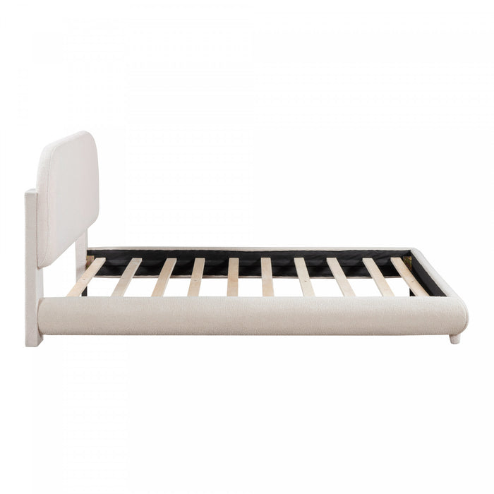 Lit plateforme Sophie rembourre en polaire Teddy avec tissu doux et cadre robuste, taille Queen, beige