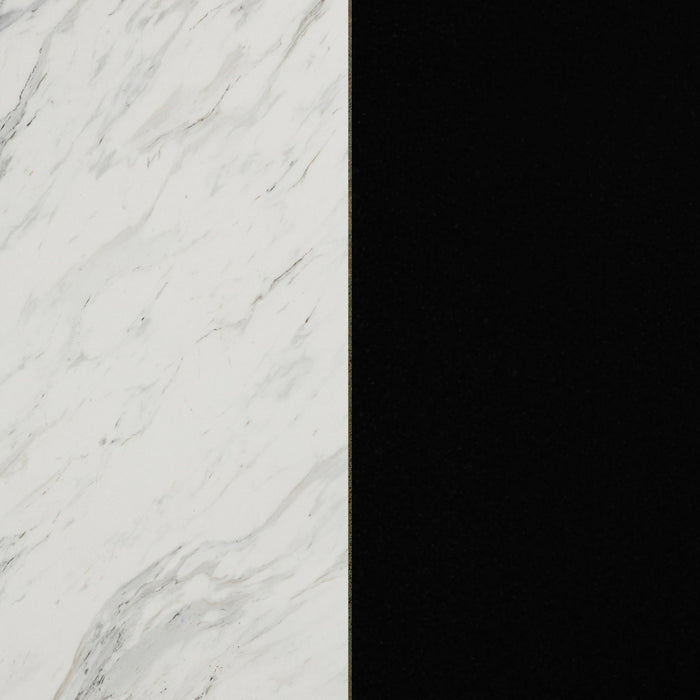 Olio Ilot De Cuisine Avec Porte Et Tiroirs - Noir Mat Et Faux Marbre Blanc