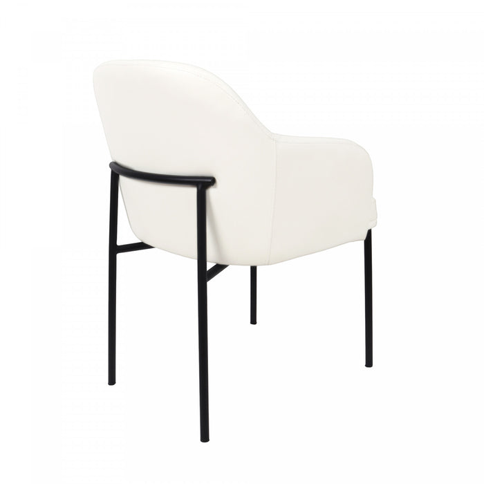 Fauteuil contemporain Loft en cuir vegetalien avec accoudoirs en metal, ivoire - Lot de 2