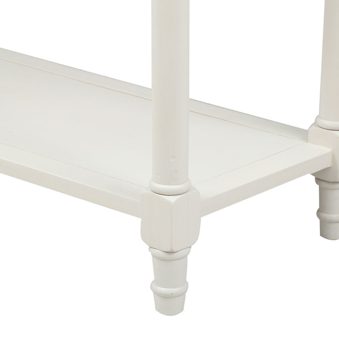 Table Console Traditionnelle Jeremy En Bois Massif Avec Tiroirs Et Etagere - Ivoire Blanc