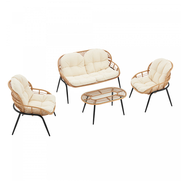 Ensemble de conversation moderne Pine 4 pieces en creme