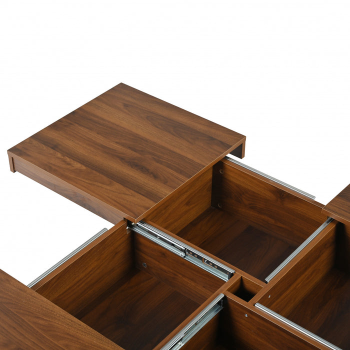 Table Basse Carree Jack De 39,4\" En Bois Composite Avec Plateau Coulissant Et Rangement, Finition Noyer