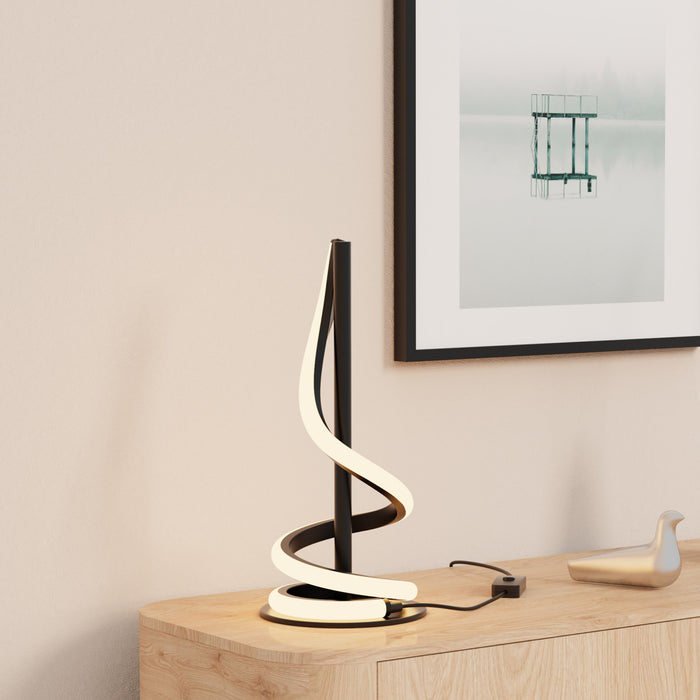 Lampe de table sculpturale courbée à DEL de 16 po noir mat 