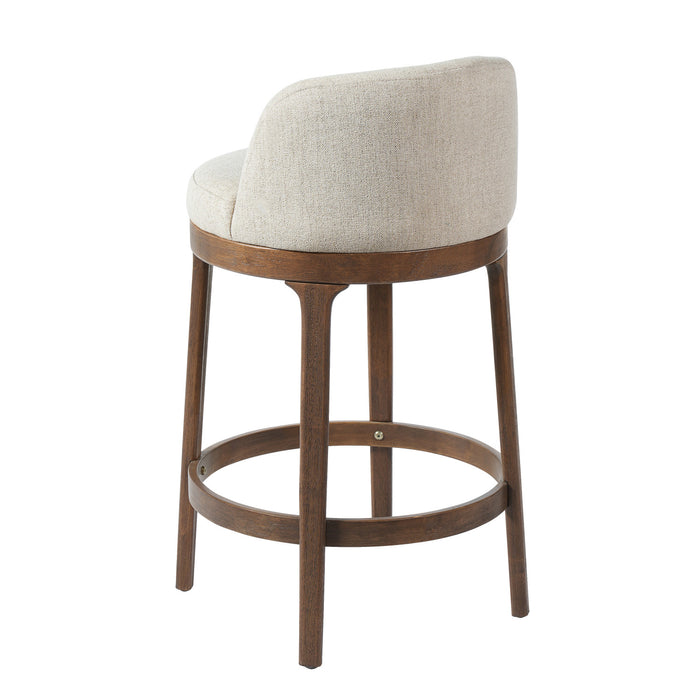 Amelia – Lot de 2 tabourets de bar de hauteur comptoir ergonomiques en bois d’hevea avec revetement en tissu, finition noyer