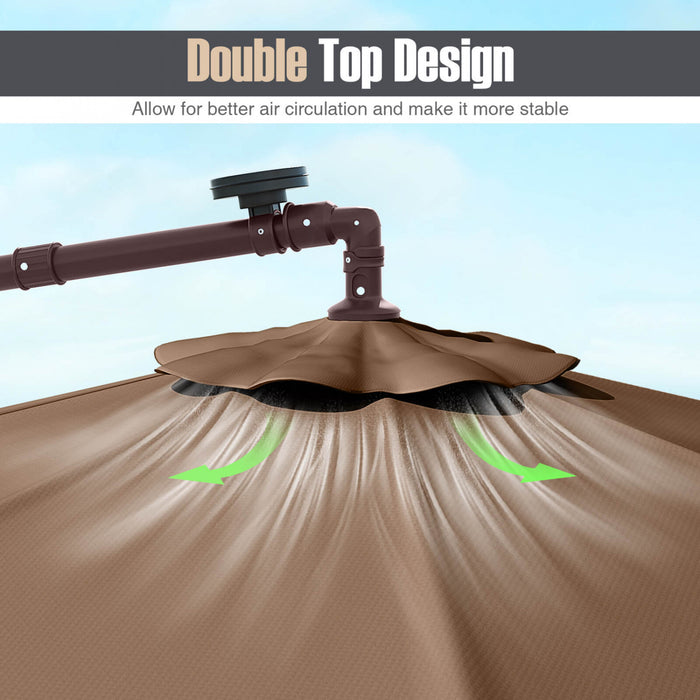 Costway Parasol suspendu deporte 10FT avec 32 LED, sac de sable, base croisee pour exterieur