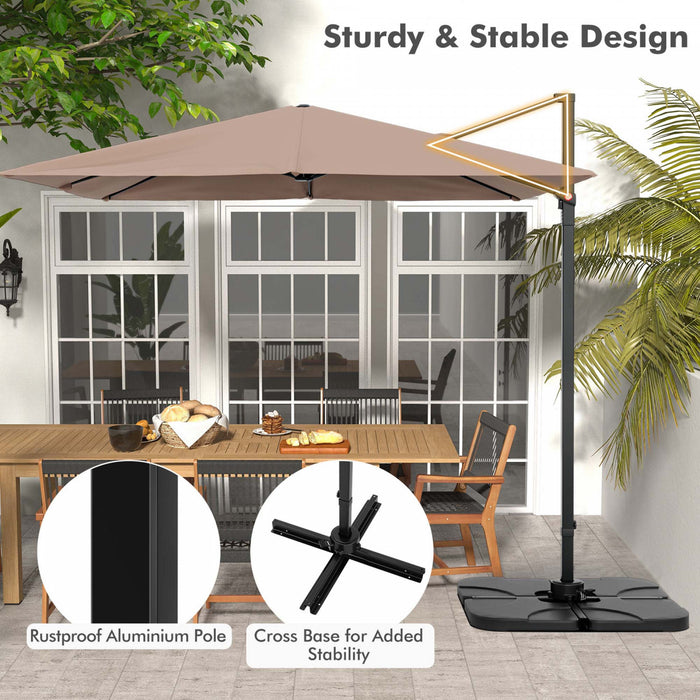 Costway Parasol suspendu carre cantilever 9,5FT avec 2 niveaux, rotation 360° pour patio exterieur couleur cafe