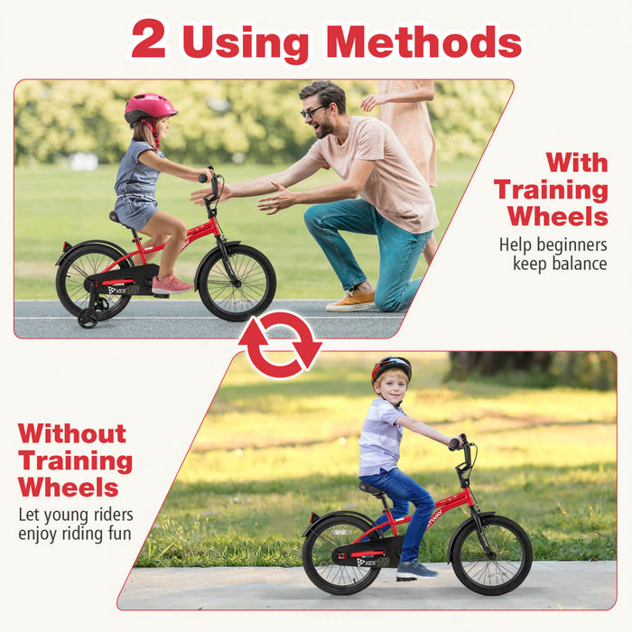 Costway 18\" Velo Pour Enfants De 4 A 8 Ans Garcons Et Filles Avec Reflecteurs Reglables De Frein A Main De Siege Rouge