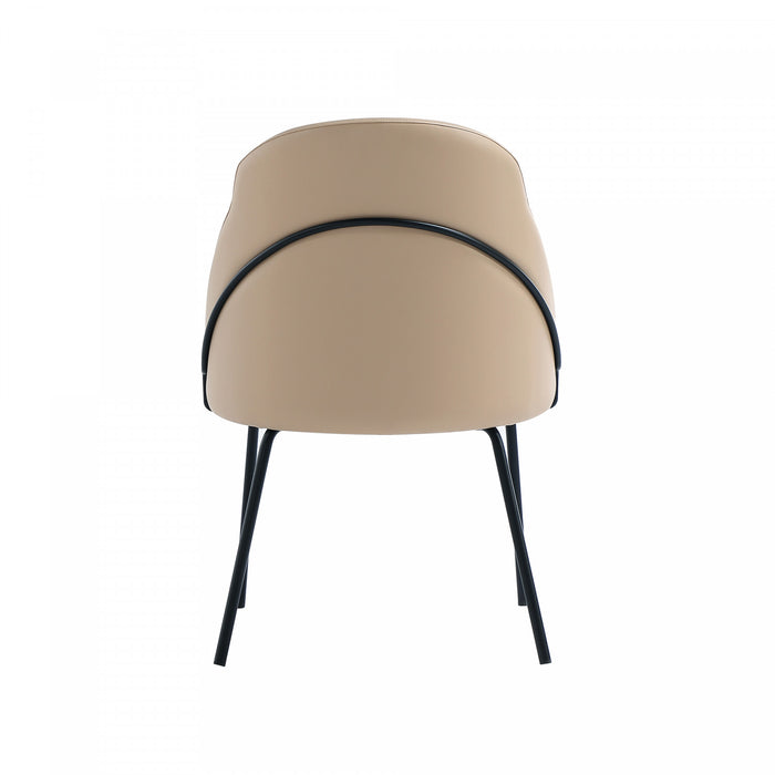 Chaise de salle a manger moderne Gracie en metal et cuir vegetalien, coloris beige et noir