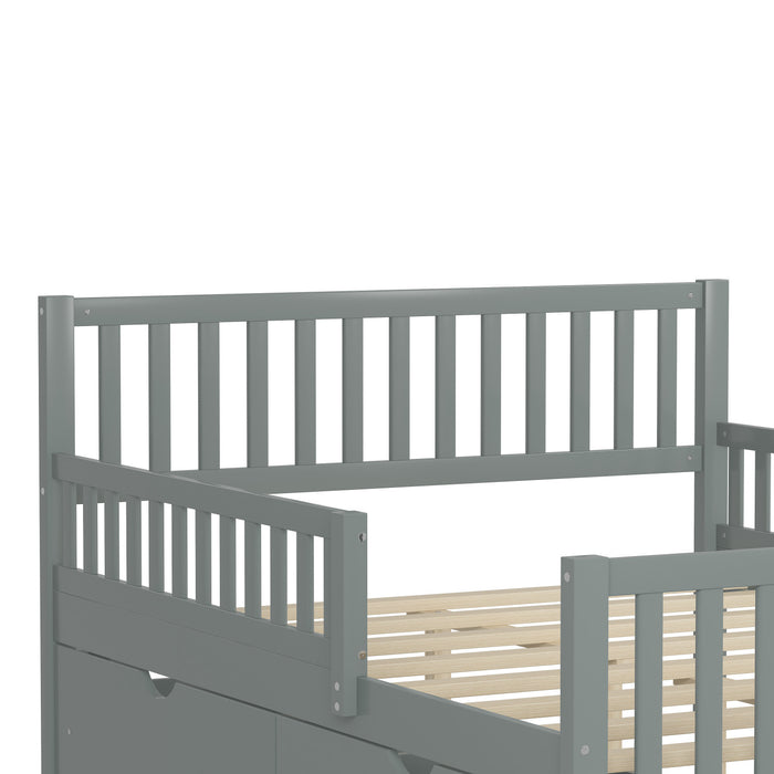 Emma – Lit Plateforme en Bois avec Barrieres de Protection et Tiroirs de Rangement, Format Double - Gris