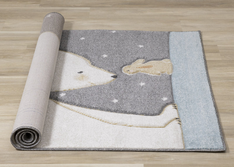 Carpette à motif d’ours polaire avec lapin pour enfants - 5 pi 3 po x 7 pi 7 po