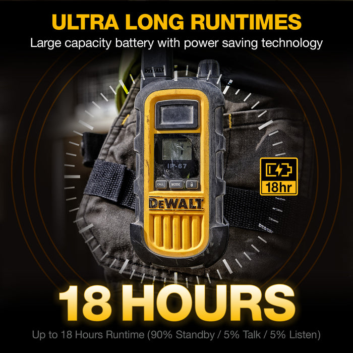 2 talkies de chantier Dewalt DXFRS800 plus écouteurs - 2 watts, robuste, longue portée, radios bidirectionnelles intérieures-extérieures + 22 canaux