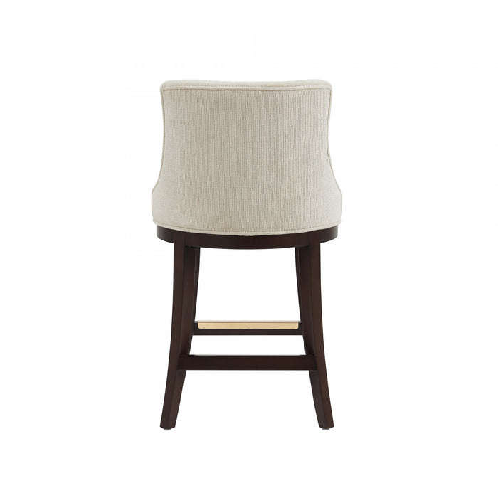 Tabouret de comptoir moderne en chenille Lucia avec structure en bois, naturel - Lot de 3